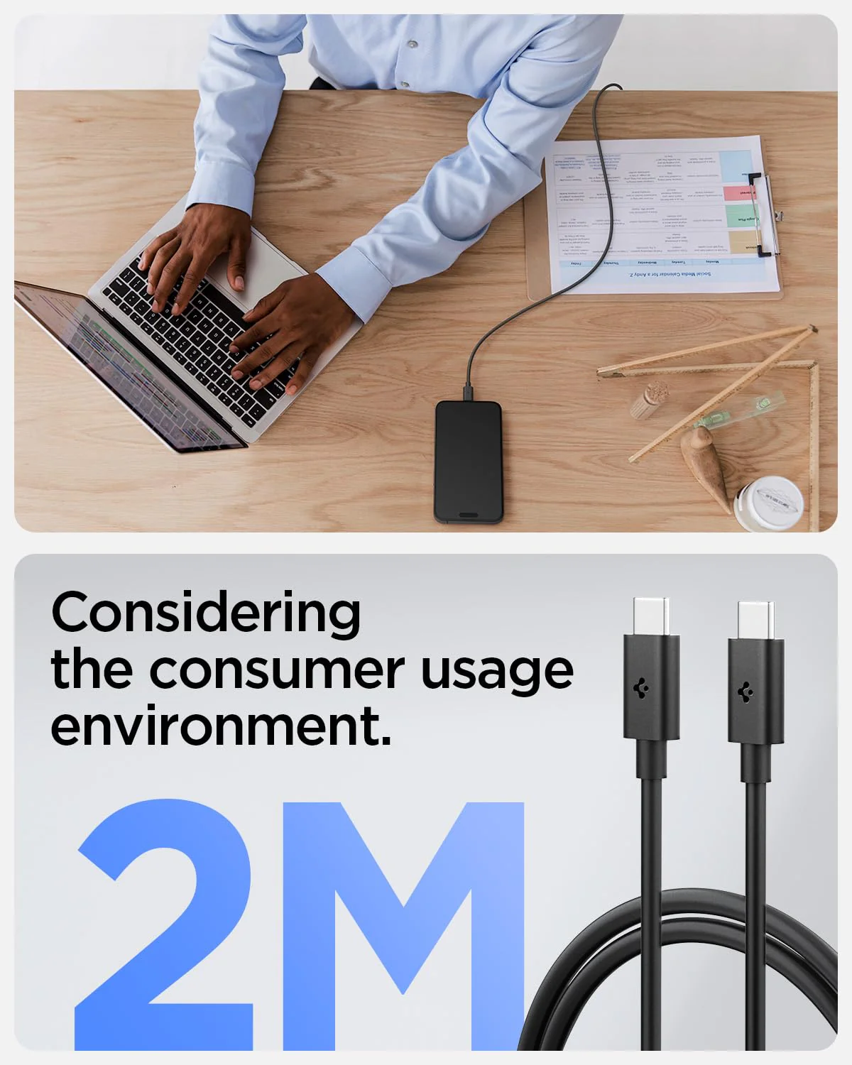 60W 480Mbps USB-C to USB-C Fast Charging Type-C Cable USB 2.0 Galaxy S23 / OnePlus/MacBook/iPad Pro Air/Pixel/All USB-C Devices (2m) - Black - Image 2
