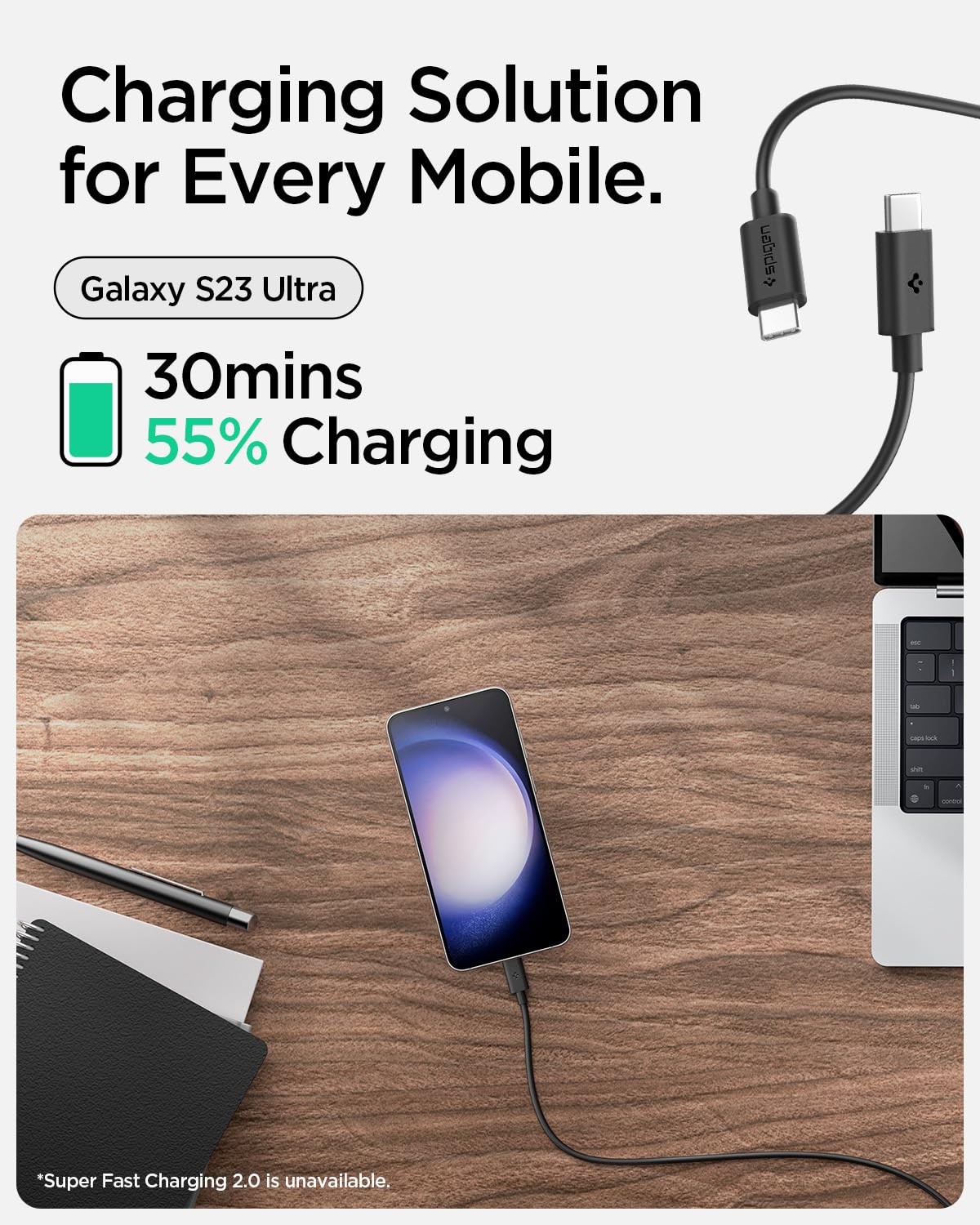 60W 480Mbps USB-C to USB-C Fast Charging Type-C Cable USB 2.0 Galaxy S23 / OnePlus/MacBook/iPad Pro Air/Pixel/All USB-C Devices (2m) - Black - Image 5