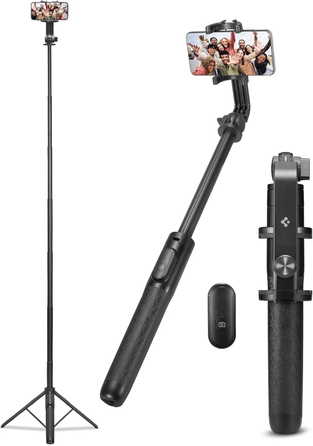 All-in-One Phone Selfie Stick Tripod, 64" Extra Long, Reinforced Tripod Stand with Wireless Bluetooth Remote - Black