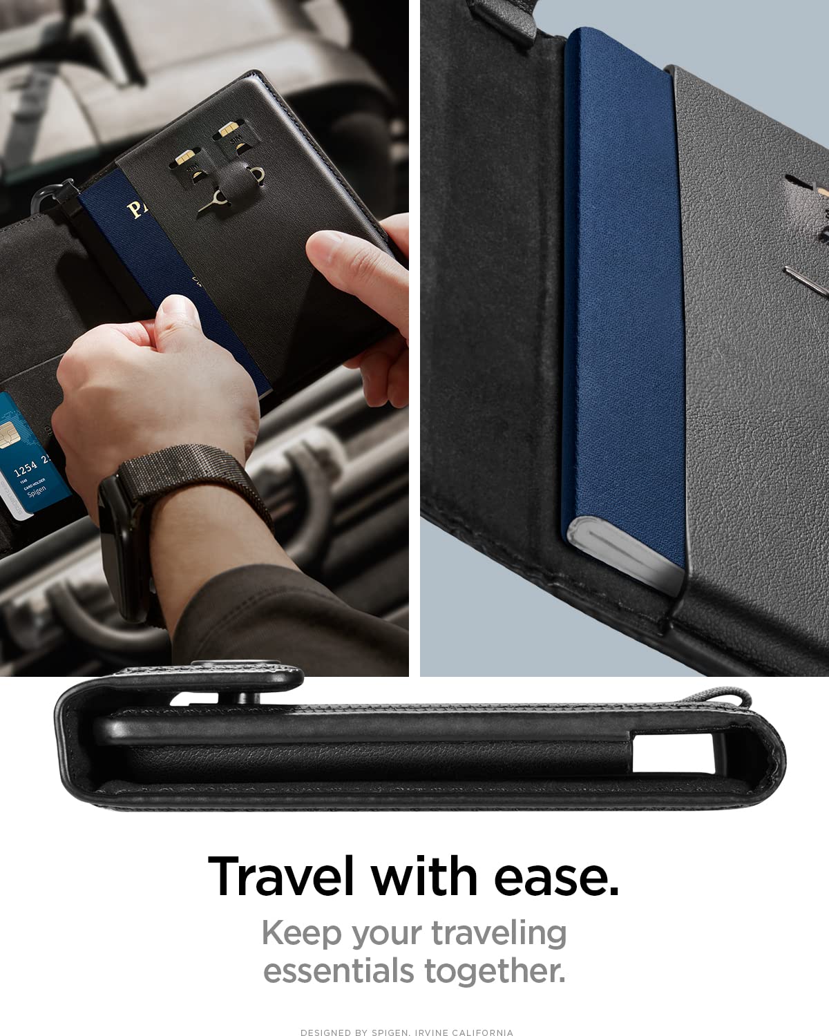 Leather Passport, Wallet Holder Travel Accessories with RFID Blocking Technology SIM Pin Included - Black - Image 2