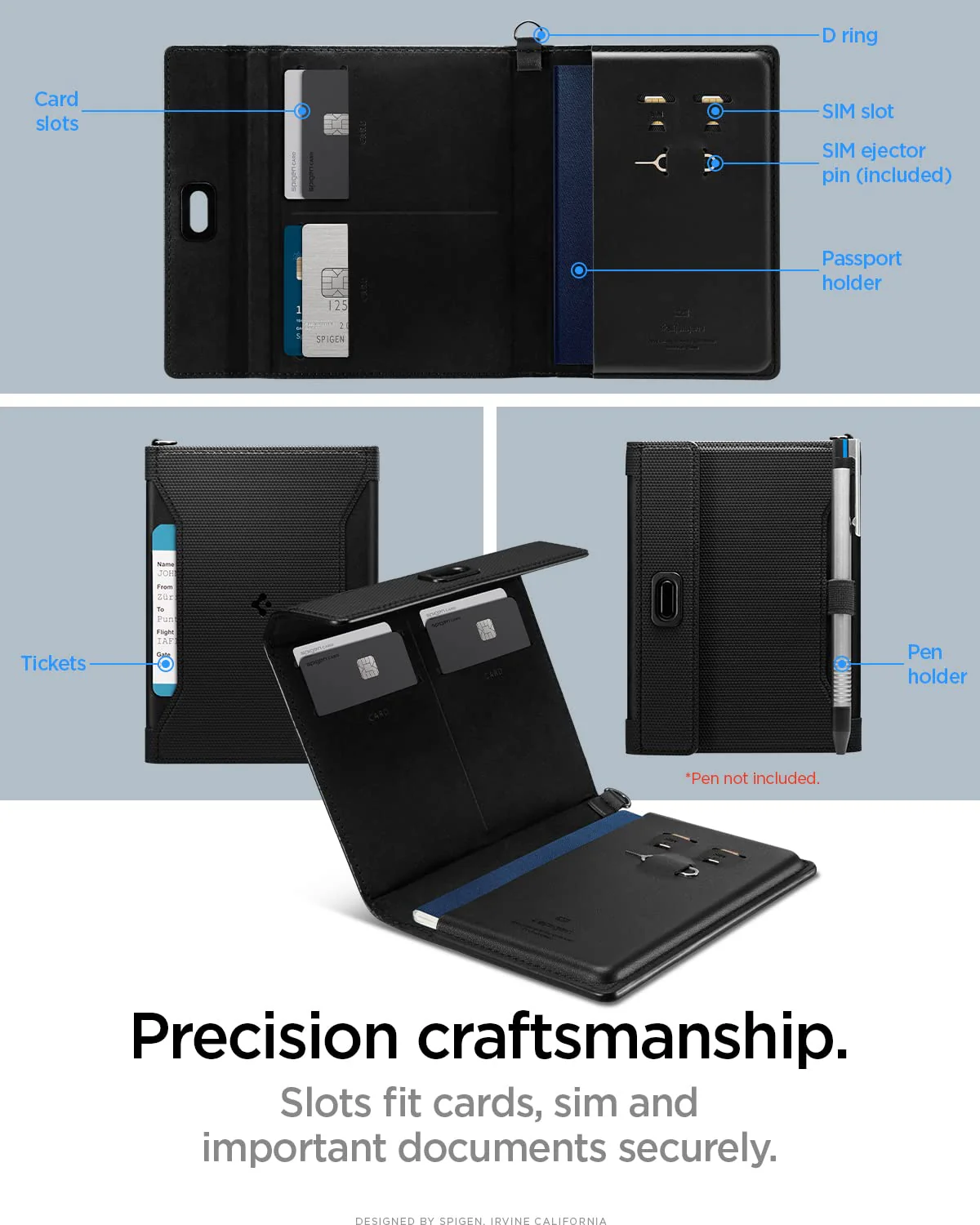 Leather Passport, Wallet Holder Travel Accessories with RFID Blocking Technology SIM Pin Included - Black - Image 3