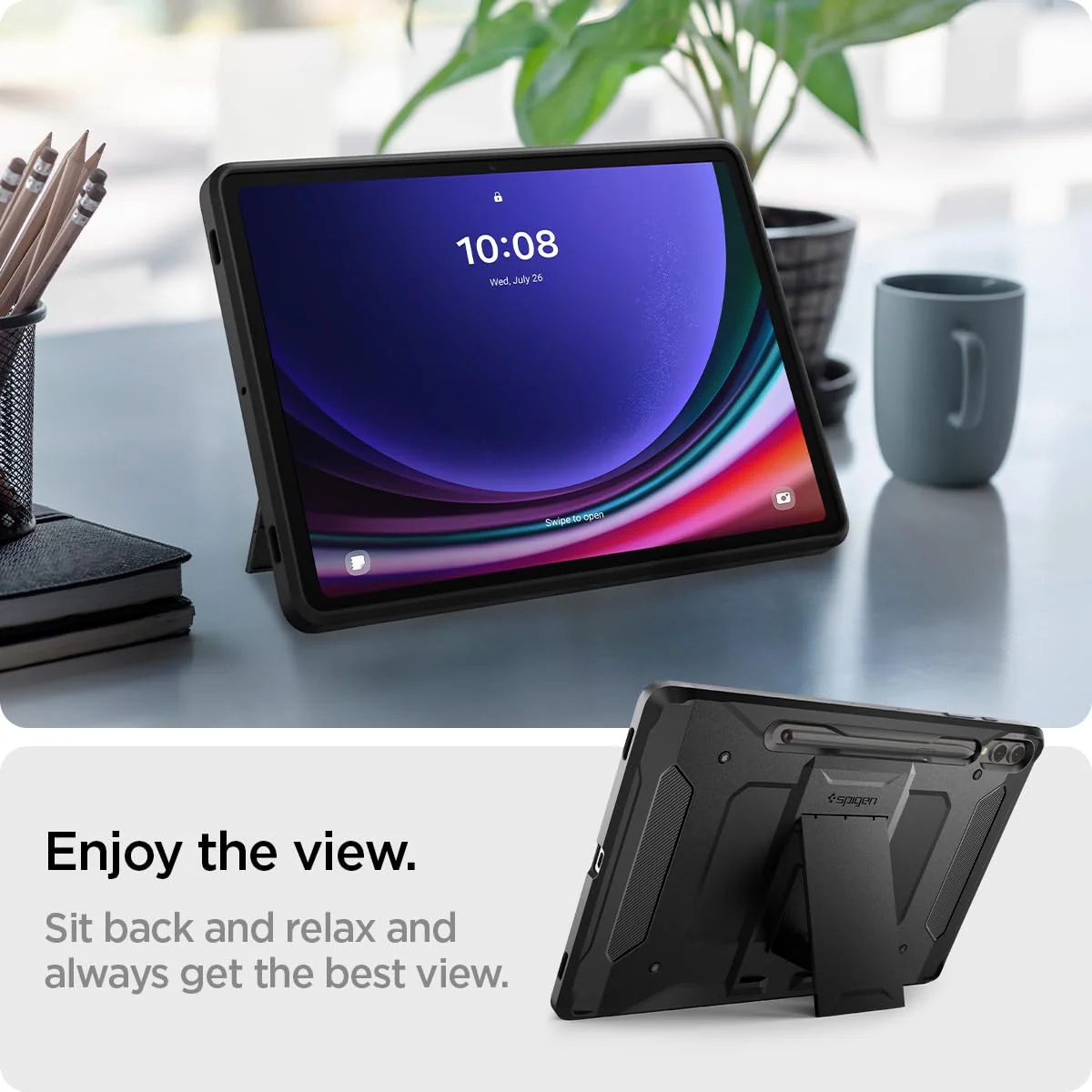 Spigen Tough Armor Pro Back Cover Case For Galaxy Tab S10 Plus / S9 Plus 12.4inch [S Pen Storage] [Kick Stand] - Black - Image 4