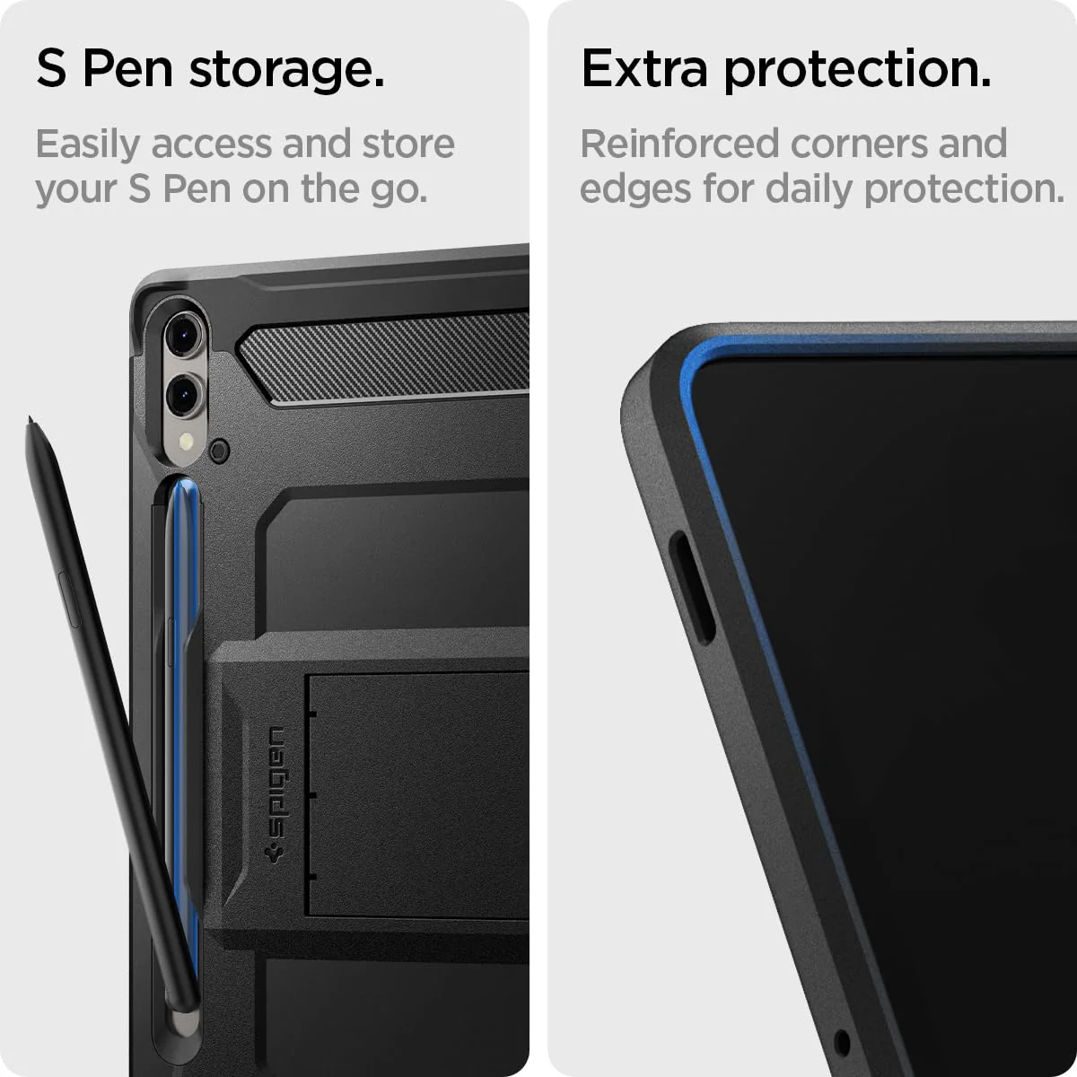 Spigen Tough Armor Pro Back Cover Case For Galaxy Tab S10 Plus / S9 Plus 12.4inch [S Pen Storage] [Kick Stand] - Black - Image 6