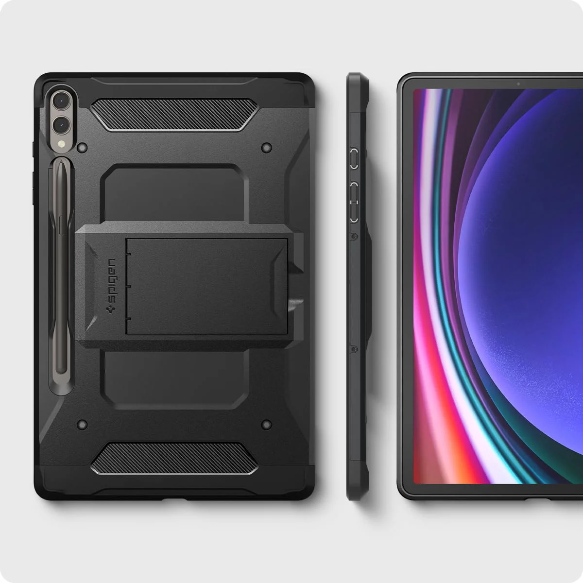 Spigen Tough Armor Pro Back Cover Case For Galaxy Tab S10 Plus / S9 Plus 12.4inch [S Pen Storage] [Kick Stand] - Black - Image 7
