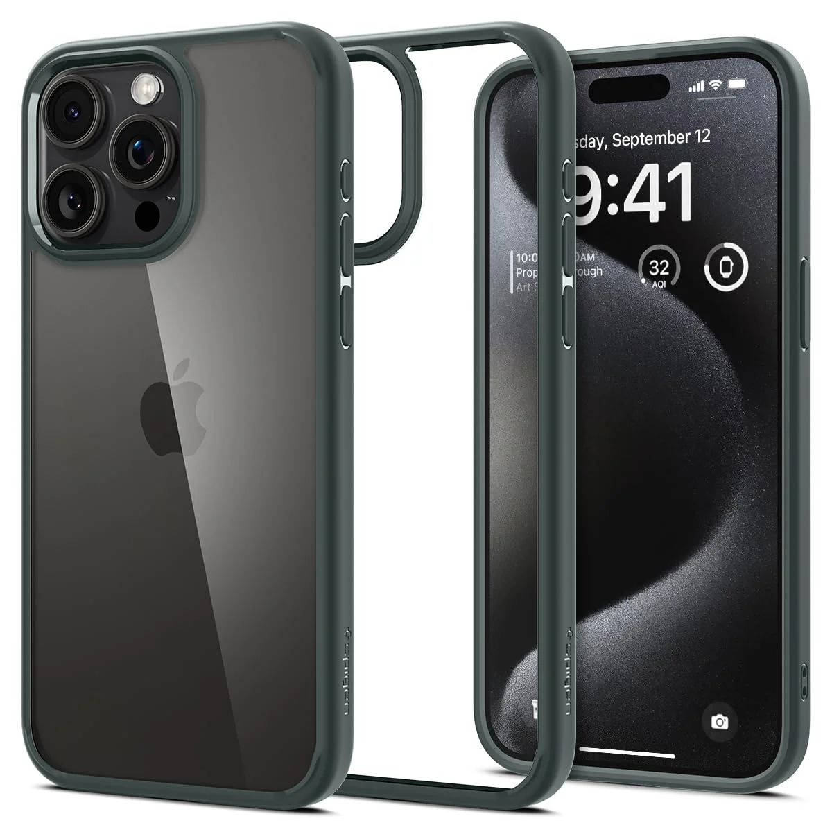 Spigen Ultra Hybrid Back Cover Case For iPhone 15 Pro Max (Abyss Green)