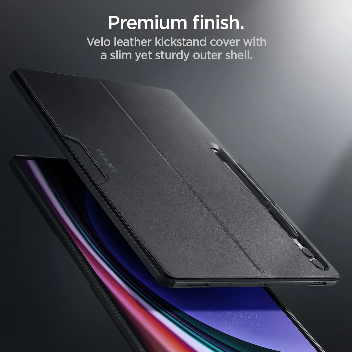 Thin Fit Pro Back Cover Case For Galaxy Tab S10 / S9 Ultra/Tab S8 Ultra 14.6inch [S Pen Storage] [Kick Stand] - Black - Image 4