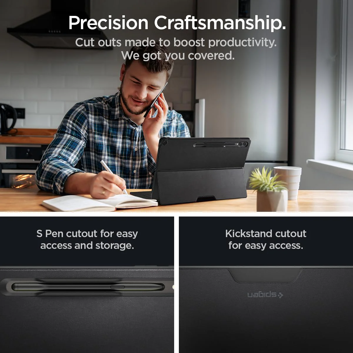 Thin Fit Pro Back Cover Case For Galaxy Tab S10 / S9 Ultra/Tab S8 Ultra 14.6inch [S Pen Storage] [Kick Stand] - Black - Image 6