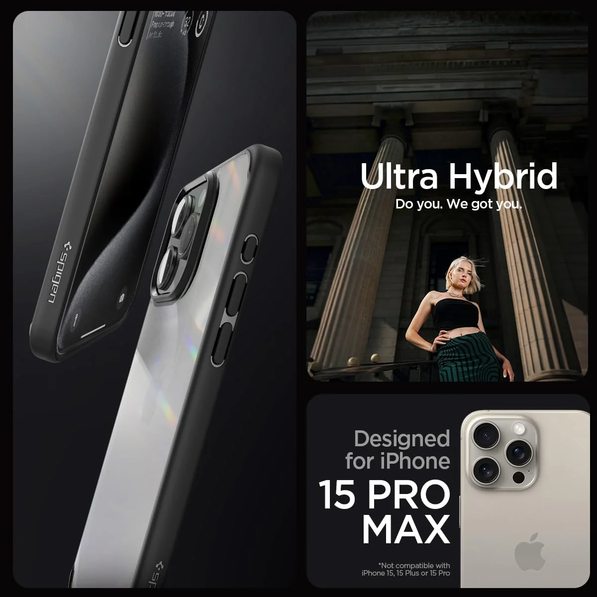 Ultra Hybrid Back Cover Case For with iPhone 15 Pro Max (Matte Black) - Image 2